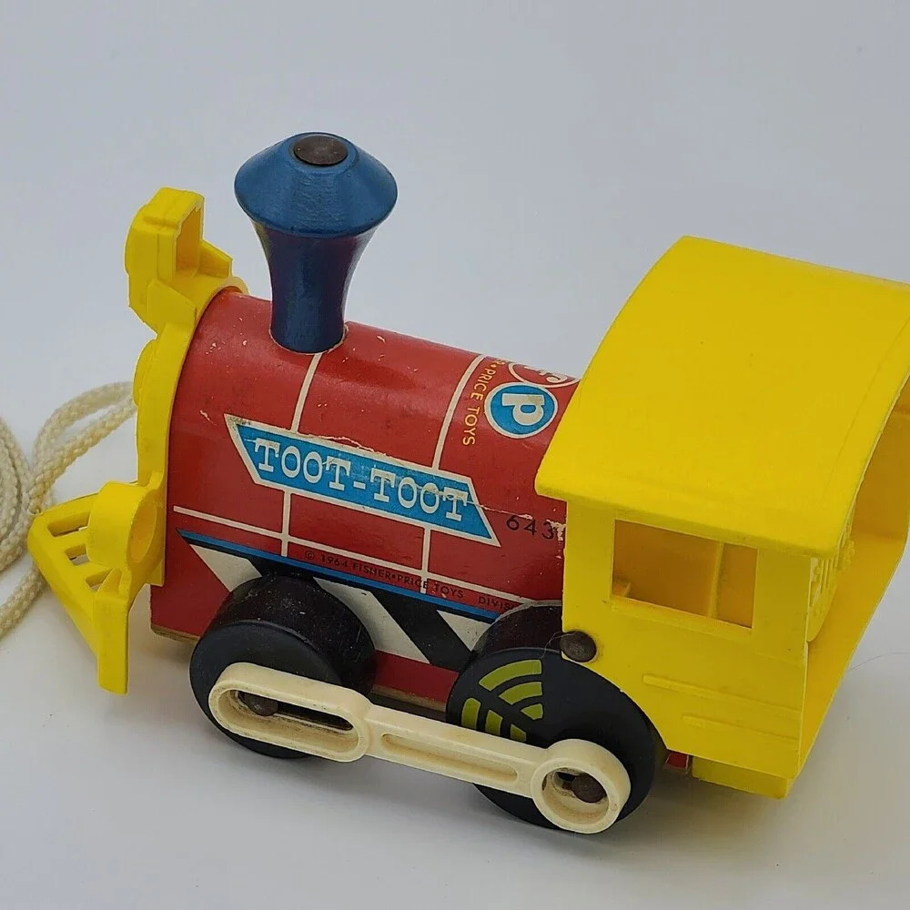 Vintage 1964 Fisher Price 643 Toot-Toot Train Engine Wooden Pull Toy